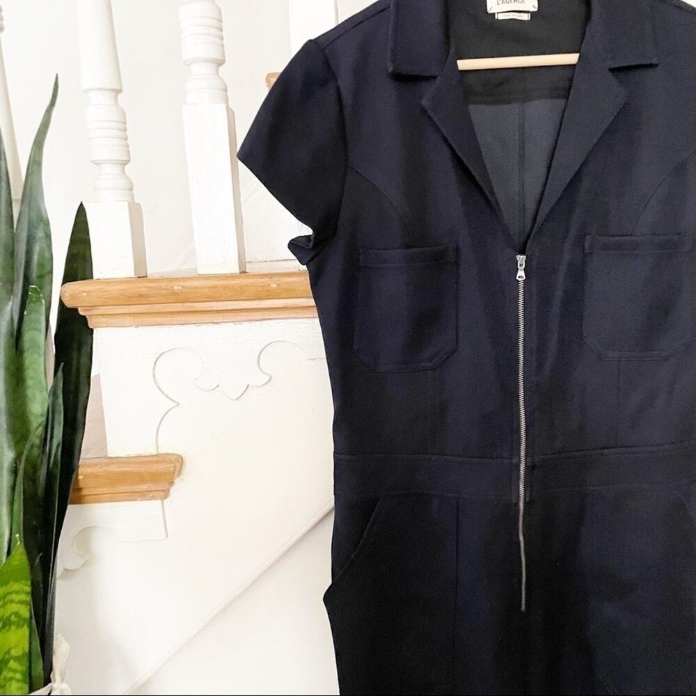 L'AGENCE Black Wool Blend Collared Front-Zip Jumpsuit Size 8 - Picture 2 of 9
